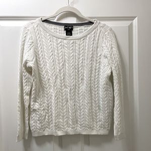 Lord & Taylor Petite Large 100% Cotton Pattern Knit Sweater White EUC